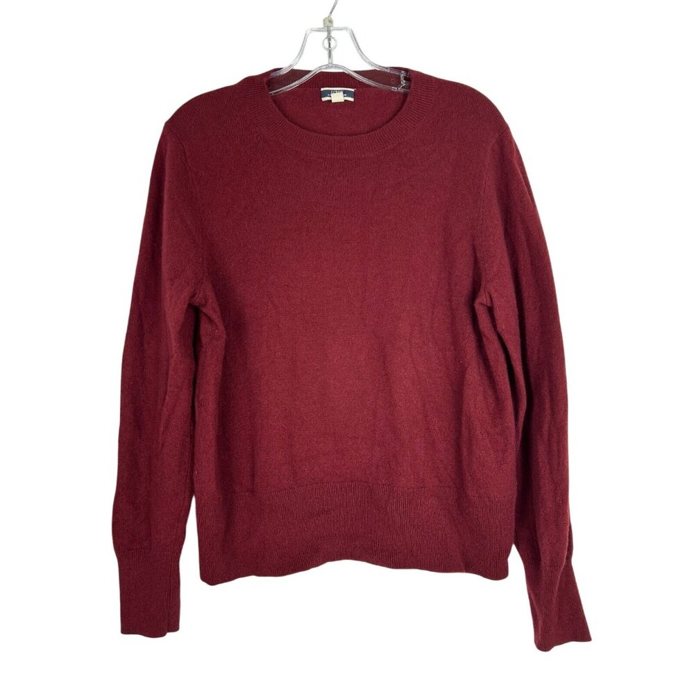 J Crew Womens 100% Cashmere Classic-fit Crewneck Sweater Burgundy Size Large